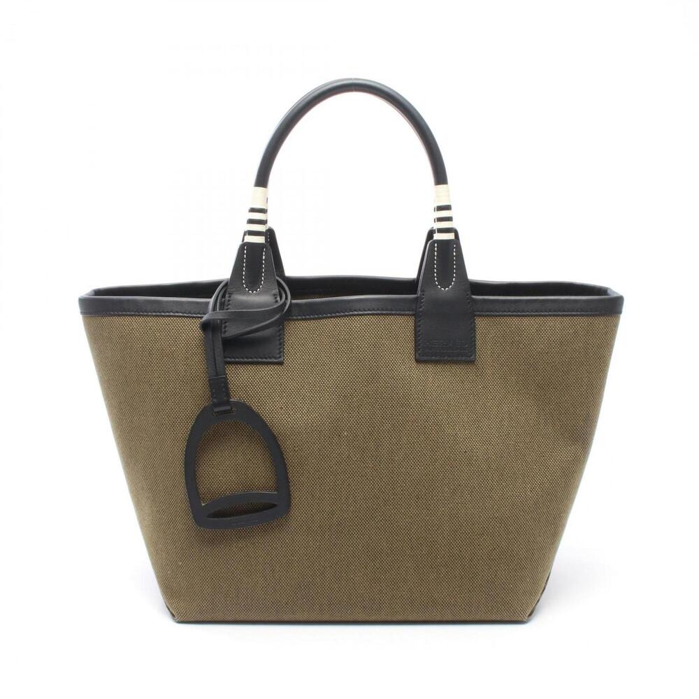 Hermes Steeple 25 Tote Bag Handbag Toile H Veau Swift Women's Khaki/Black